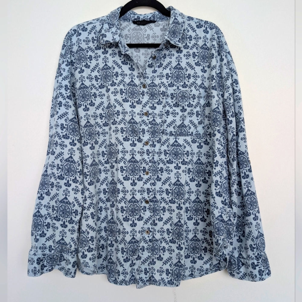 Jane & Delancey Lyocell Tribal Aztec Patterned Button-Up Shirt Blouse Sz XL